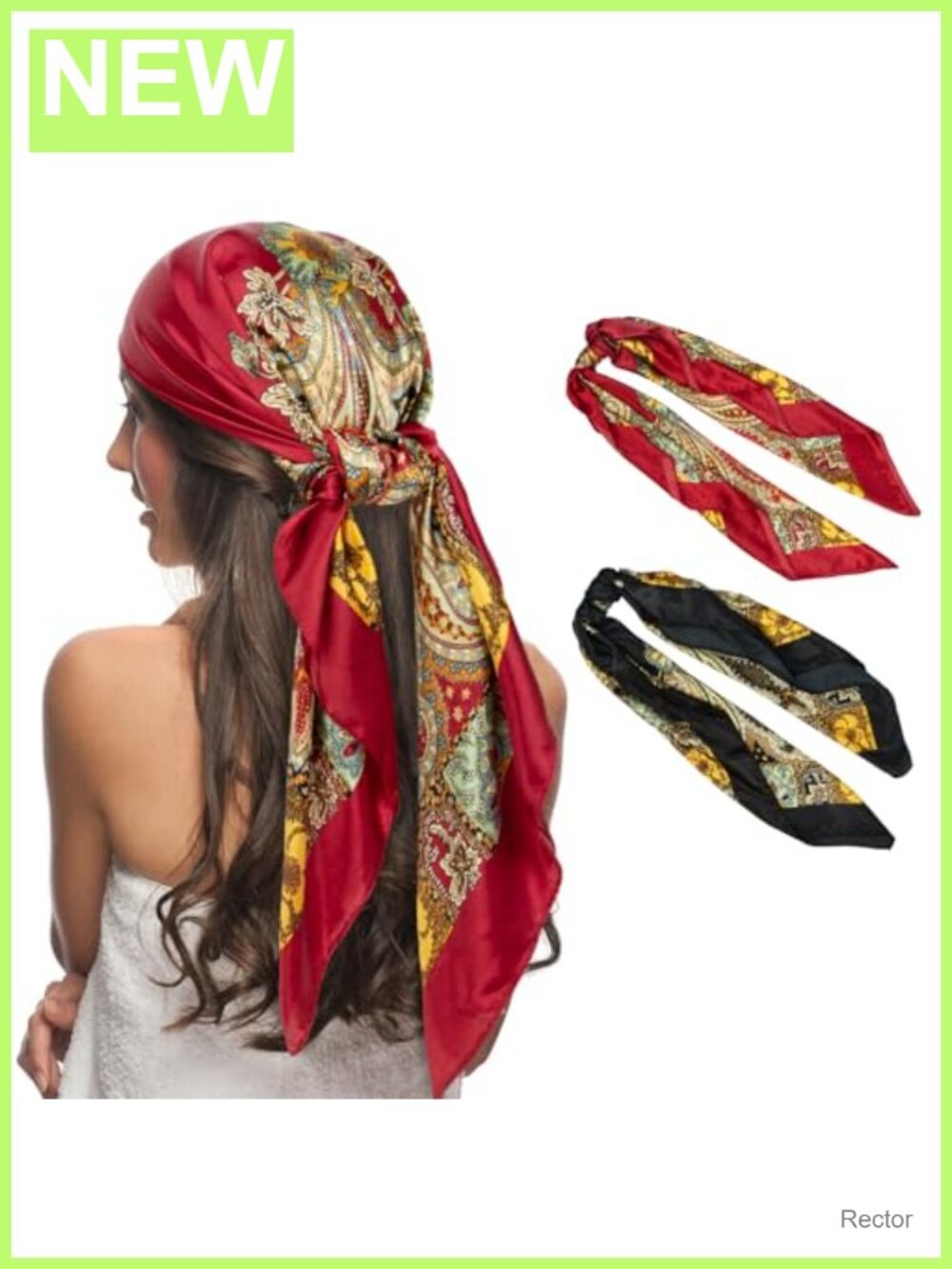 2Pc 35in Silk Head Scarf Hair Wrap Bandana Neck Scarves for Women